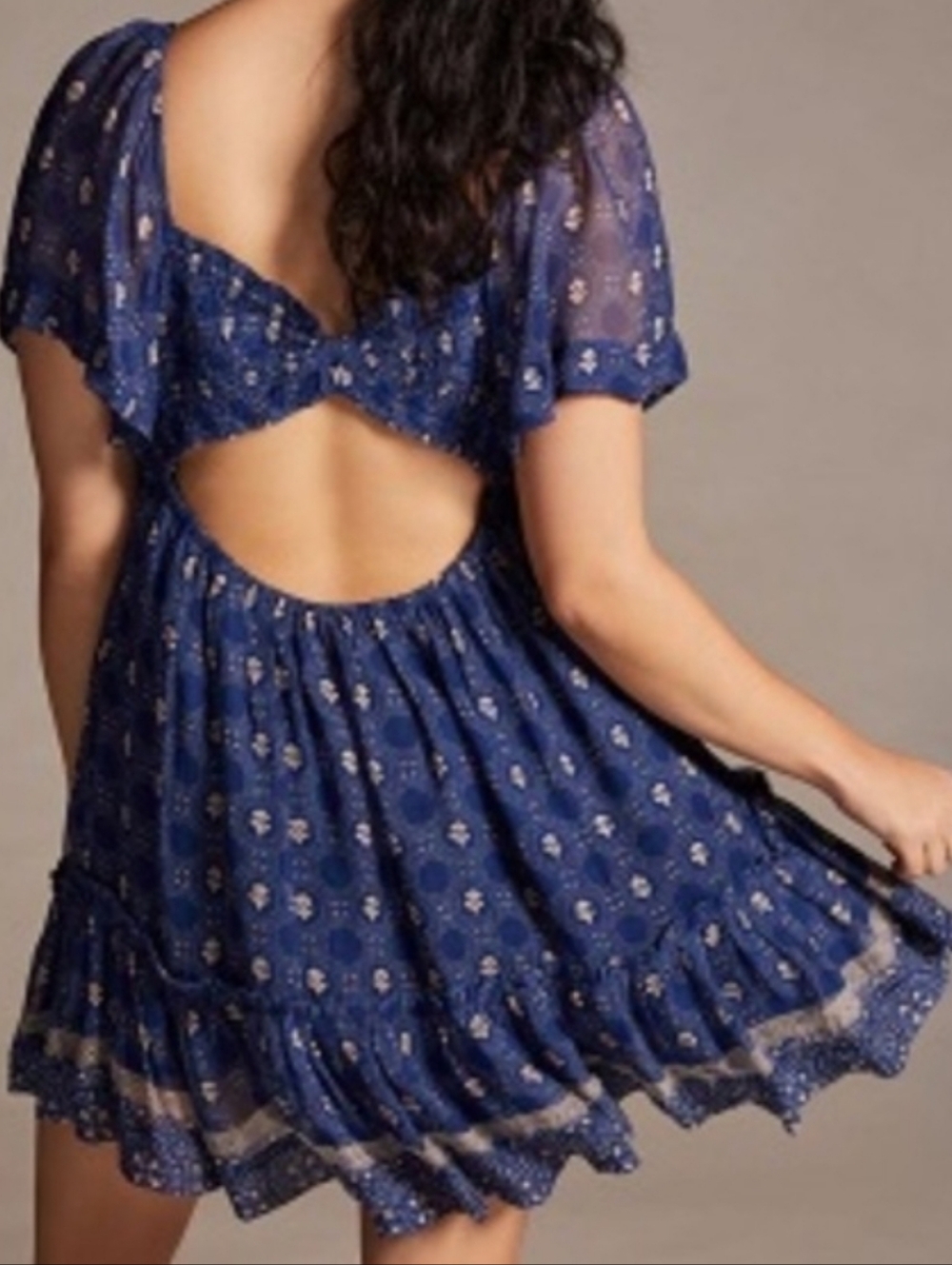 Anthropologie MAEVE Flutter Sleeve Shirred Open Back Mini Dress Size 3X - Picture 4 of 5
